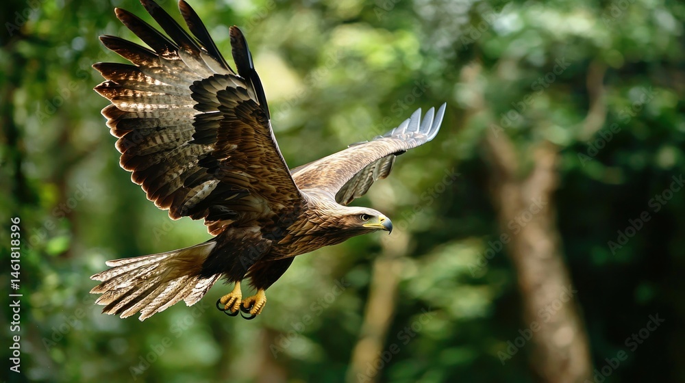 Fototapeta premium An eagle diving down to catch its prey near a river.
