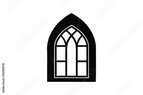 Glass church window silhouette on white background