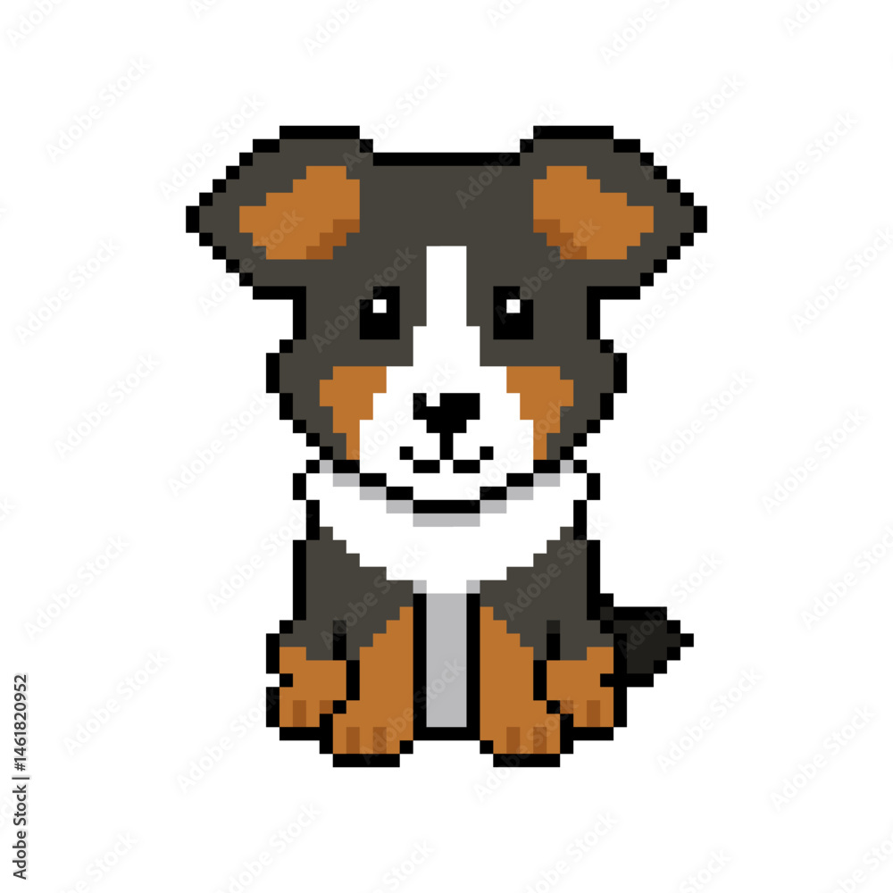 Fototapeta premium Pixel Bernese Mountain Dog cartoon illustration vector in retro style