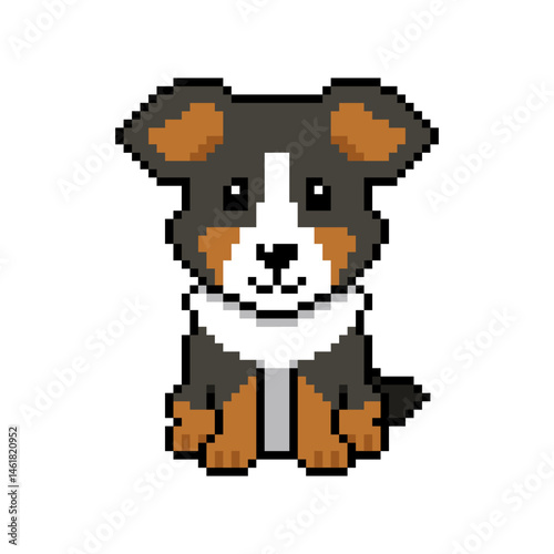 Pixel Bernese Mountain Dog cartoon illustration vector in retro style