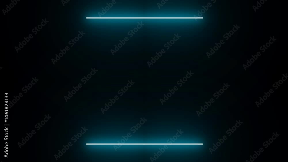 moving and looping graphic animation with tosca neon light, square shape border, on black background, 4k resolution footage