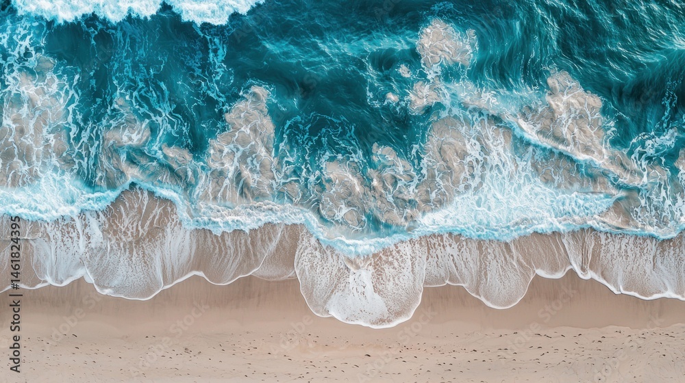 Fototapeta premium A sandy shoreline with waves gently washing in.