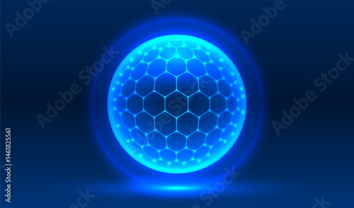 Sphere shield with hexagon, cyber protect ball. Vector illustration