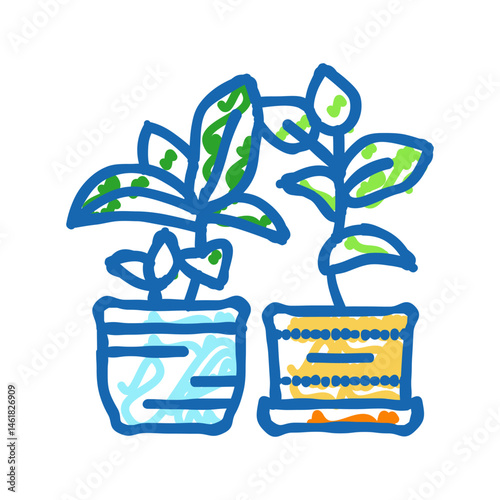 indoor plants urban gardening icon doodle illustration