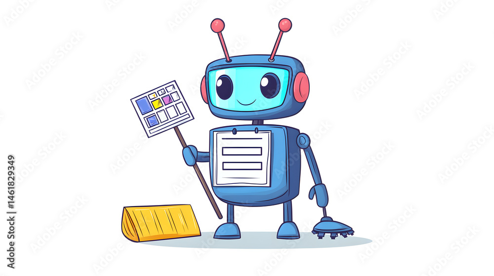 Obraz premium Adorable Robot Graphic Designer with Color Swatches