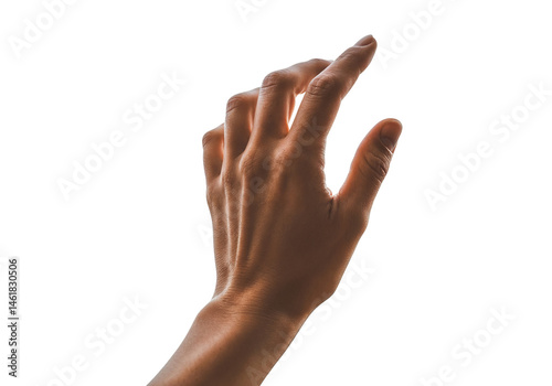 Reach for the Horizon: A lone hand reaches upward against a white backdrop, its slender fingers poised in a gesture of aspiration, potential, and hope.