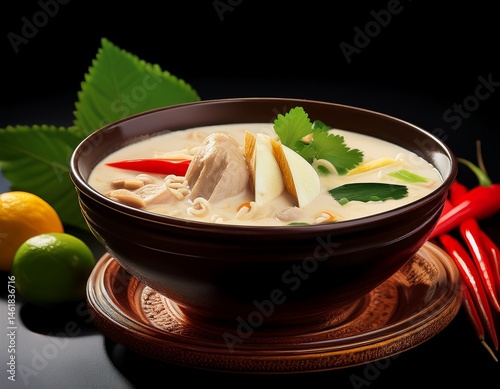 Thailändische Tom Kha Gai Suppe in Bowl serviert photo