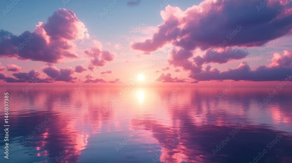 Fototapeta premium Ocean Sunset with Pink Clouds Reflection