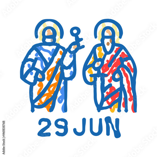 st peter and st paul feast catholic holiday icon doodle illustration