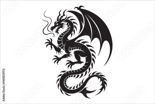 Wallpaper Mural "Tribal Dragon Tattoo Design – Bold Black Vector Art for Print & Merch"Tribal Dragon Tattoo Design – Bold Black Vector Art for Digital & Print Use Torontodigital.ca