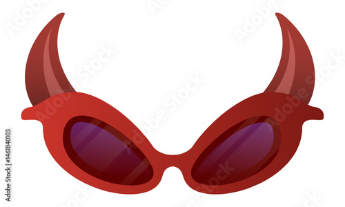 Red devil horns sunglasses isolated on white background representing a playful mischievous attitude, perfect for costume parties or adding a touch of devilish charm to any occasion