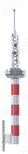 Telecommunication tower transmitting signals, equipped with antennas, a control unit, and a ladder, provides seamless connectivity for modern communication networks and technology