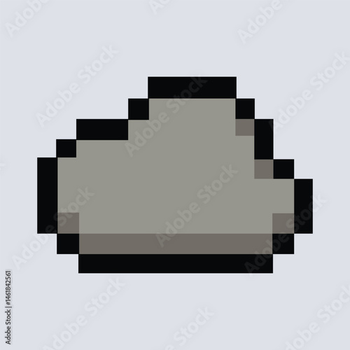 Retro 8-bit gray cloud icon floating on soft overcast background