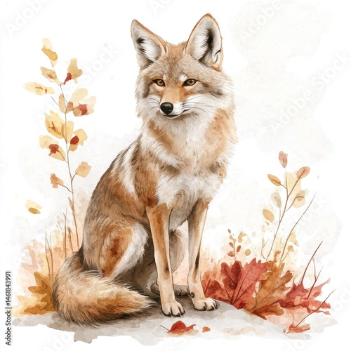 Coyotes sits amidst autumnal foliage