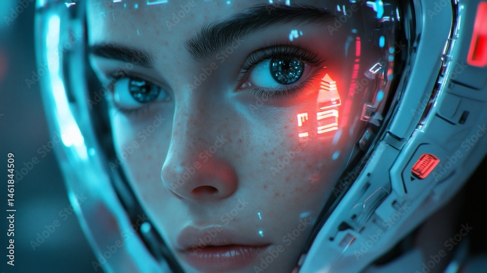 Futuristic woman in advanced headgear Futuristic woman in advanced headgear