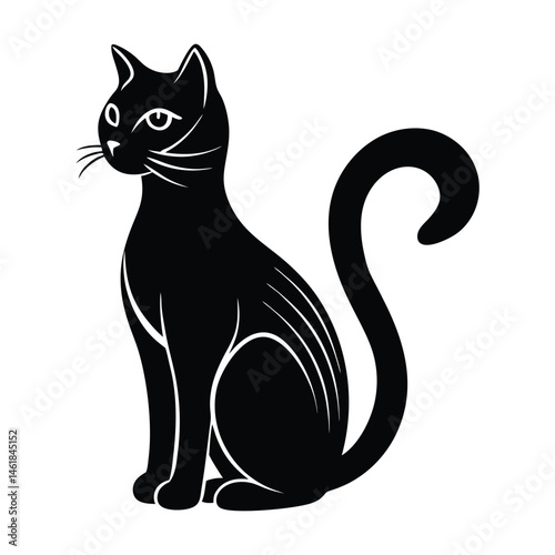 Wallpaper Mural Elegant black cat silhouette sitting upright with graceful curved tail design Torontodigital.ca