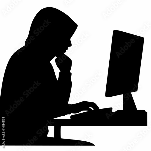 vector of hoodie boy using computer.