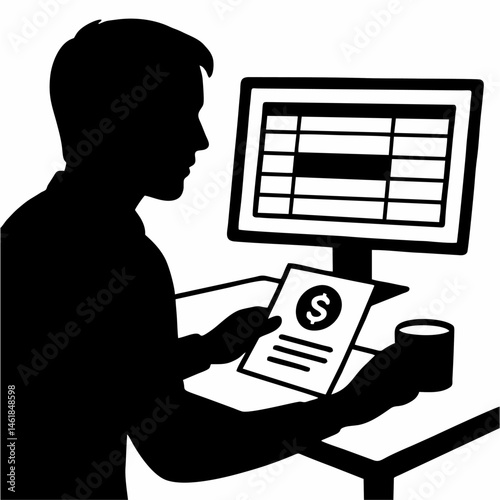 vector of man working on computer.
