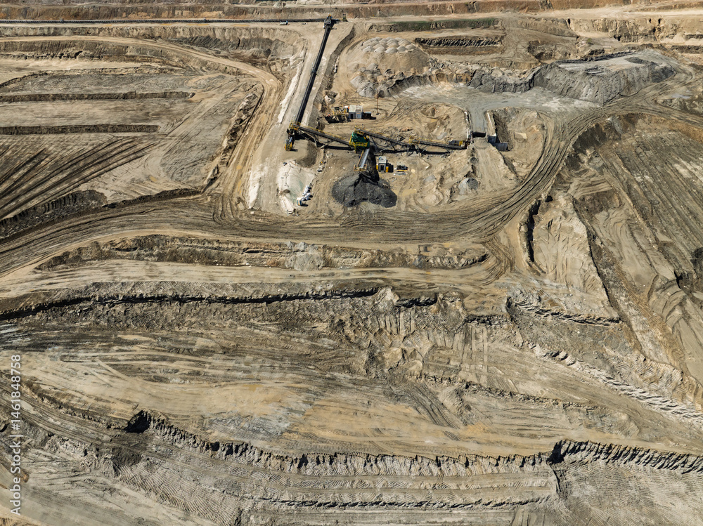 Industrial coal mine, abstract sendimentation tank of mine in Poland. Industrial lake Aerial drone photo view. Settling tanks and clarifiers are on wastewater treatment plant
