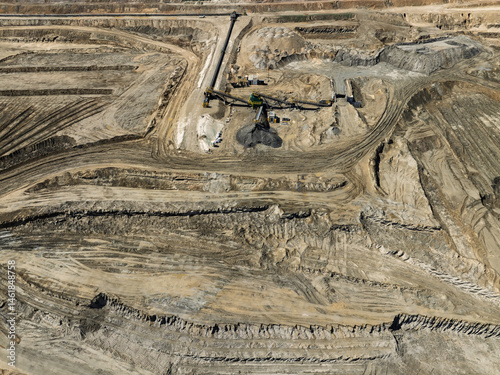 Obraz na płótnie Industrial coal mine, abstract sendimentation tank of mine in Poland. Industrial lake Aerial drone photo view. Settling tanks and clarifiers are on wastewater treatment plant w salonie