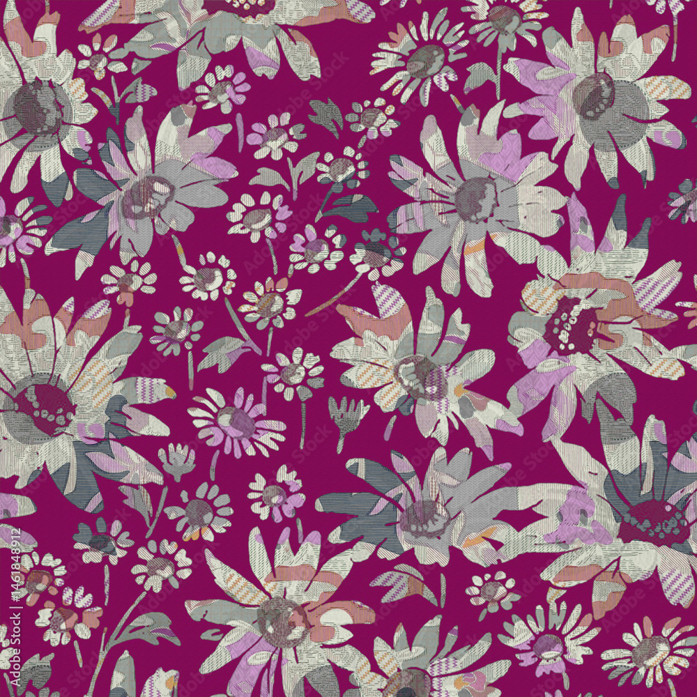 Obraz premium Colorful Abstract Pattern with Leaves and Petals