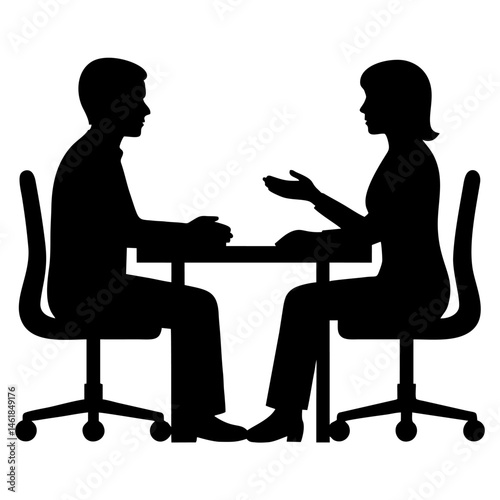 vector of two employees discussing with each other.