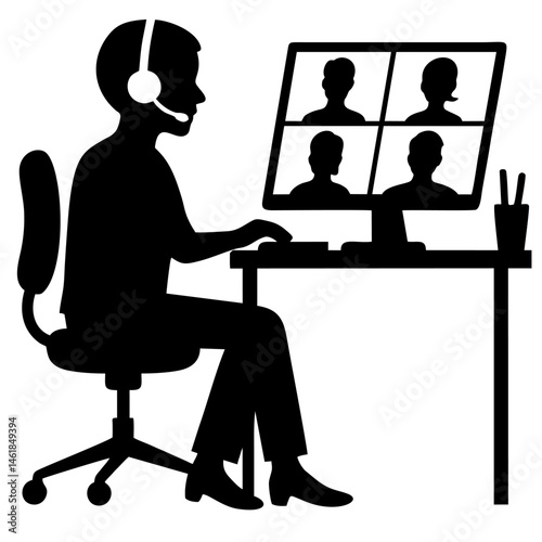 vector of man attending business call meeting.