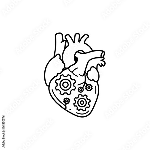 Heart with Gears Icon on Transparent Background