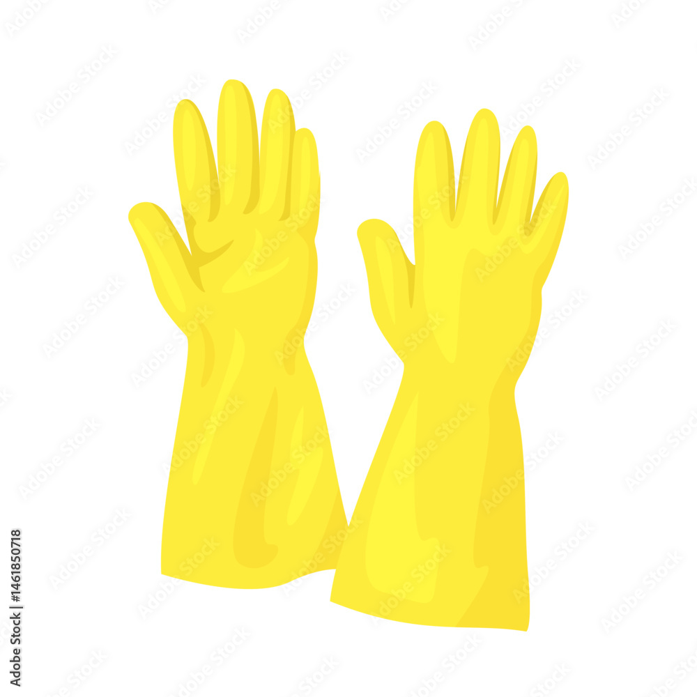 Obraz premium Yellow rubber gloves isolated on white background. Vector cartoon flat illustration. Cleanup icon.