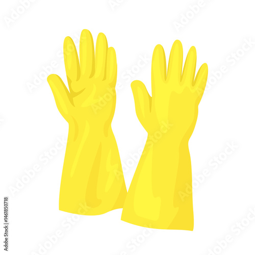 Yellow rubber gloves isolated on white background. Vector cartoon flat illustration. Cleanup icon.