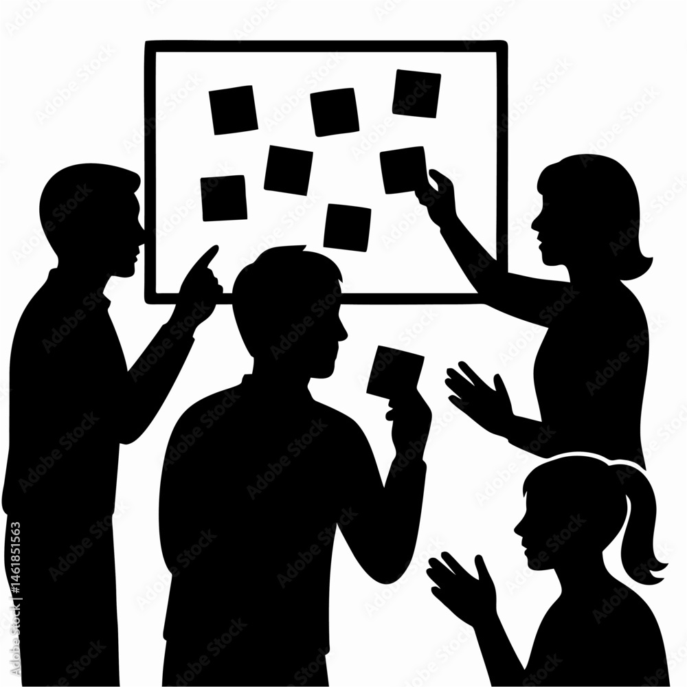 vector of office employees wit sticky notes.