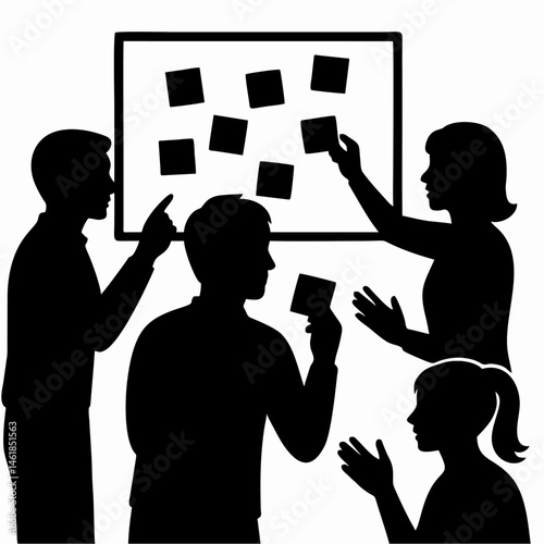 vector of office employees wit sticky notes.
