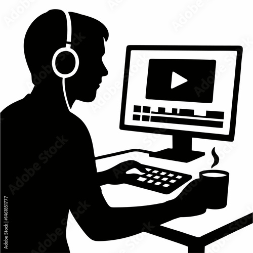 vector of man editing a video.