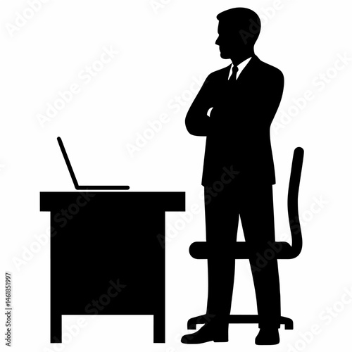 vector of man standing in front of laptop. 