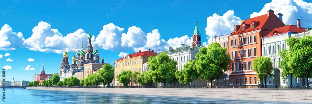 Fototapeta premium 2d animation saint petersburg russia downtown skyline 