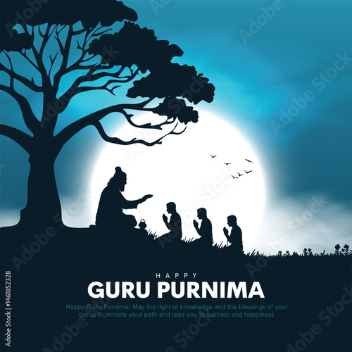 Happy guru Purnima guru and shishya teaching  silhouette concept design. god abstract Vector Illustration design.
