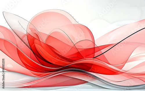 Abstract red and white flowing shapes