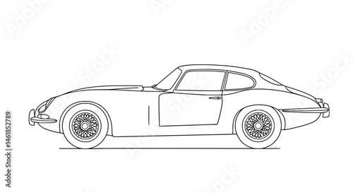 Classic Jaguar XK140 Sports Car Line Art | Vintage Auto Vector Drawing