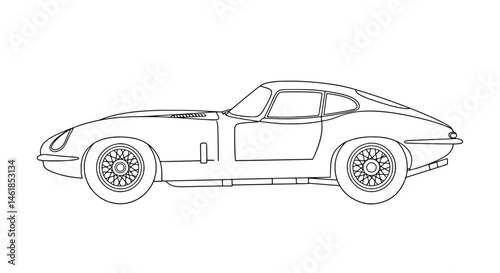 Classic Jaguar XKSS Sports Car Line Art Vector Drawing for Coloring
