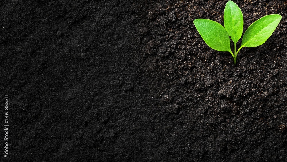 Naklejka premium New sprout emerging from dark fertile soil
