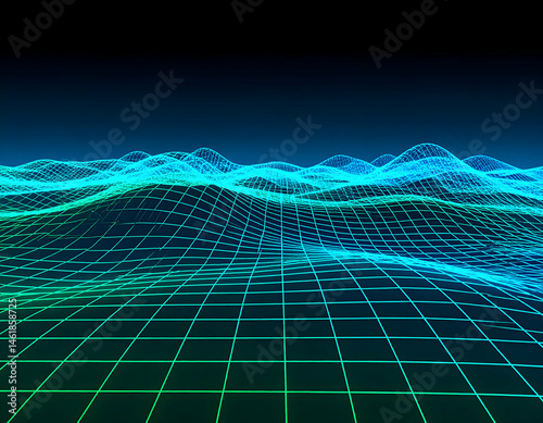 Abstract Futuristic Neon Grid Landscape