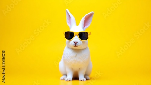 A cute white bunny, a fluffy mammal, is isolated on a white background