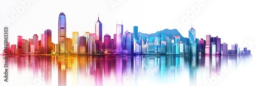 3d vector hong kong downtown skyline