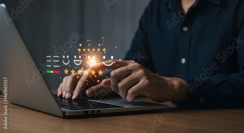 El usuario califica la experiencia de servicio en la aplicación en línea, concepto de encuesta de satisfacción del cliente, el cliente puede evaluar la calidad del servicio, lo que lleva a la clasific