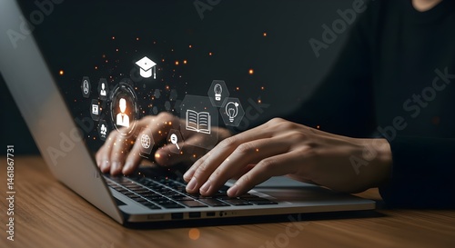 Uso humano de la tecnología portátil, aprendizaje por internet y estudio en línea, redes de tecnología de clases, aprendizaje electrónico, educación en línea, educación, capacitación, tutor, lección e