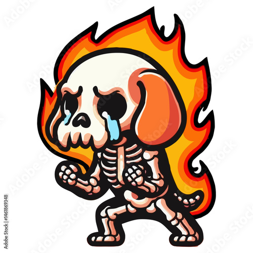 Crying Skeleton Dog with Flames Illustration