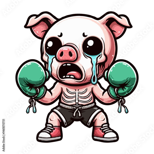 Crying Pig Boxer Illustration