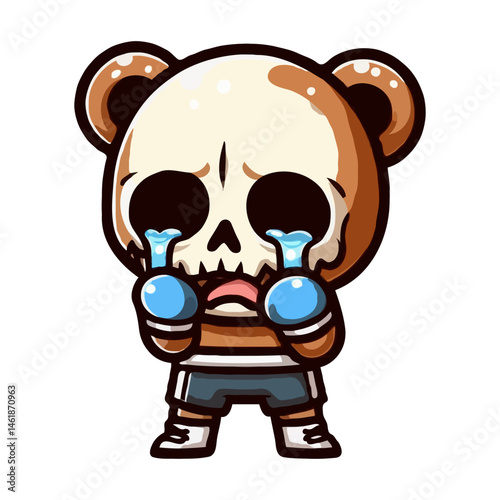 Crying Bear Boxing Cartoon Illustration