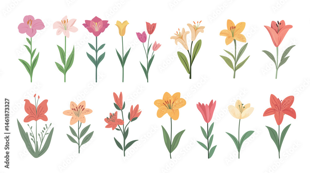 Lily flower vector illustration with delicate petals and soft details on a white background, showcasing elegance and simplicity. Ideal for floral designs, greeting cards, and nature-themed projects. Lily flower vector illustration with delicate petals and soft details on a white background, showcasing elegance and simplicity. Ideal for floral designs, greeting cards, and nature-themed projects.