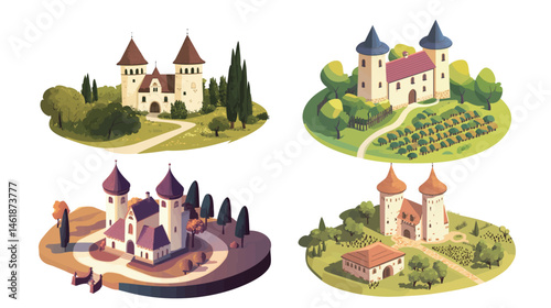 A small rural Baroque castle nestled in the countryside, featuring intricate architectural details, elegant stonework, and a charming historical atmosphere. Ideal for historical architecture, travel, 